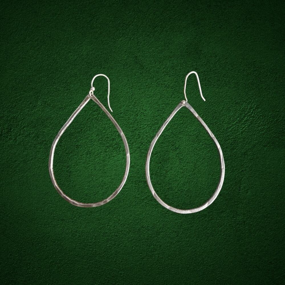 Sterling Silver Large Hammered Teardrop Hoop Dangle Earrings